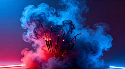  Futuristic Ticking Time Bomb Concept with Red and Blue Neon Smoke