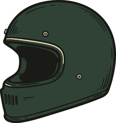 Fototapeta premium Motorcycle helmet vintage style dark green full face protective gear vector illustration 