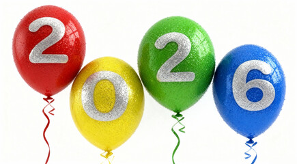 Happy New Year 2026 Celebration with Colorful Party Balloons