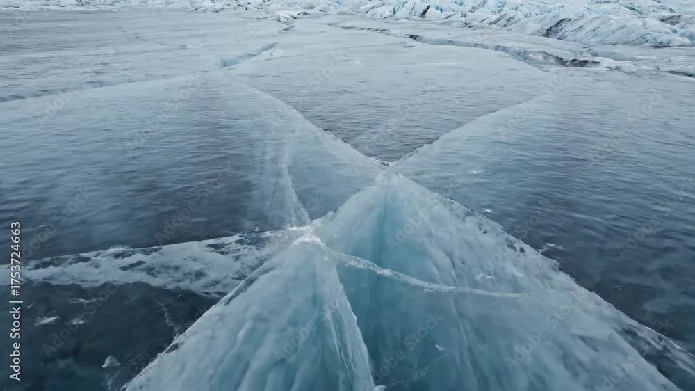 Wall mural seamlessly looping abstract pattern of slowly shifting glacial ice with deep, elegant cracks and sub
