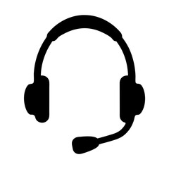 Black headset icon with microphone represents customer service communication support