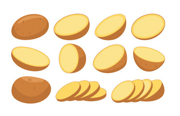 Set of Potatoes, Whole, Halved, and Sliced