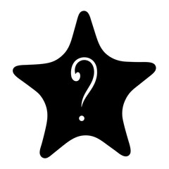 Black star shape containing a white question mark symbolizing uncertainty and curiosity