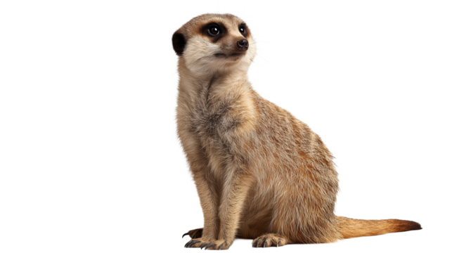 Alert Meerkat Sitting and Looking Up Isolated