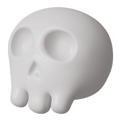 Minimal white 3D skull illustration with smooth matte finish, modern spooky Halloween decoration element for design, concept art, digital wallpaper, and creative horror-themed compositions