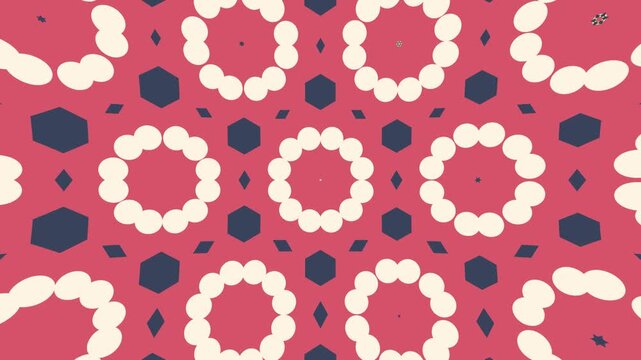 Hypnotic geometric animation through a digital kaleidoscope, where a hexagonal grid replicates flat graphics into a mesmerizing pattern for visual effects and transitions