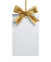 Blank gift tag with gold ribbon and bow