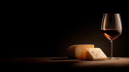 Elegant glass of red wine paired with artisan cheese creates a moody gourmet scene