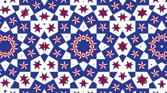 Rotating kaleidoscope pattern with a clean, flat design &mdash; hexagonal mirrors multiply basic shapes into a intricate mandala for UI UX elements or overlays