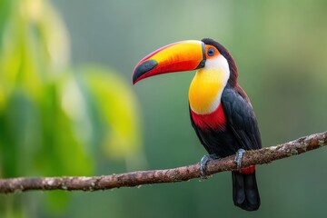Naklejka premium Colorful toucan perched on a branch