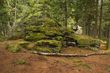 Rock formation at "Kralovsky kamen" over Javornik, South Bohemian Region, Czech Republic, Europe
