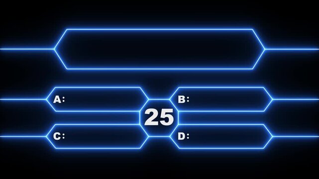 Neon Quiz Animation with option selection on black background ,Quiz template challenge with option selection. Animation of a neon blue quiz with a choice of answer options 30 sec of your time.