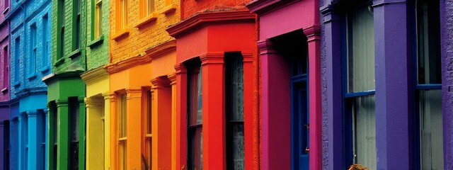 Row of colourful terraced houses in Cliftonwood Bristol England. Creative Banner. Copyspace image