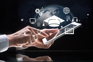 Online learning and education concept icons