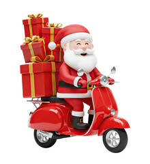 Papai Noel Pilotando Moto para Delivery de Entregas e Presentes em 3D
