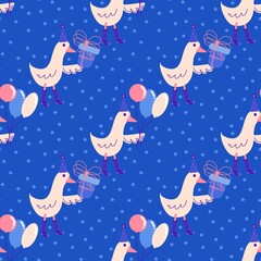Birthday party seamless duck pattern for wrapping paper and fabrics and linens and kids clothes print