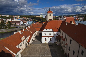 View of castle in Strakonice from the tower "Rumpal", South Bohemian Region, Czech Republic, Europe
