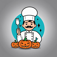 Halloween chef with pumpkin