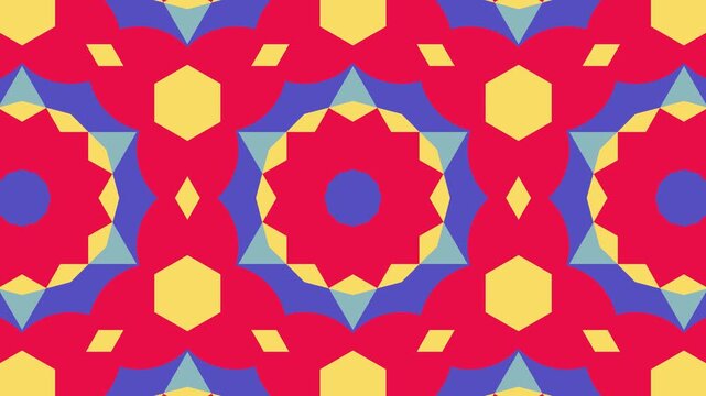 Elegant flat mandala kaleidoscope &mdash; abstract hexagonal pattern forming continuous animated background with subtle depth and visual harmony