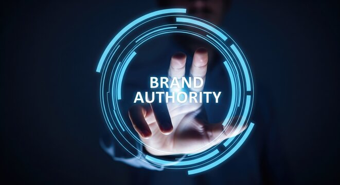 A professional exploring brand authority through digital interface technology.