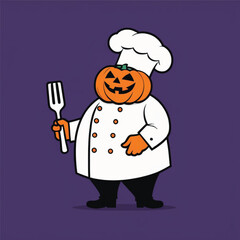 Halloween chef with pumpkin