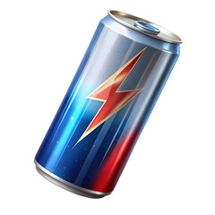 Illustration of vibrant energy drink can, isolated on transparent background, featuring a dynamic lightning bolt design, symbolizing power and refreshment in a modern style