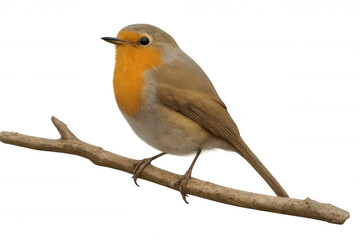 Fototapeta premium European robin bird perching on a branch, looking left, featuring its distinctive red breast on transparent background