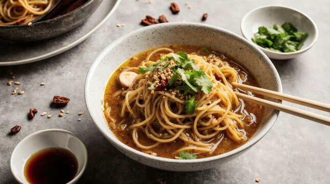 Youpo Mian Chinese Chili Oil Noodles in Elegant Gourmet Presentation