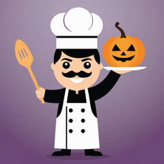 Halloween chef with pumpkin