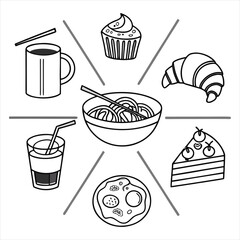 Elegant Food and Drink Outline Icons Set