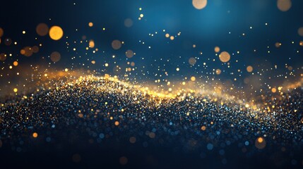 Obraz premium A captivating illustration of shimmering gold and blue particles, creating an enchanting abstract background. Perfect for creative projects and designs.