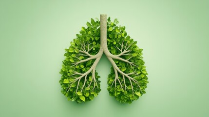 Tree with green leaves shaped like human lungs on light background