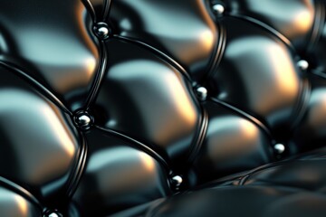 Obraz premium Black leather upholstery forming tufted pattern with reflective silver buttons