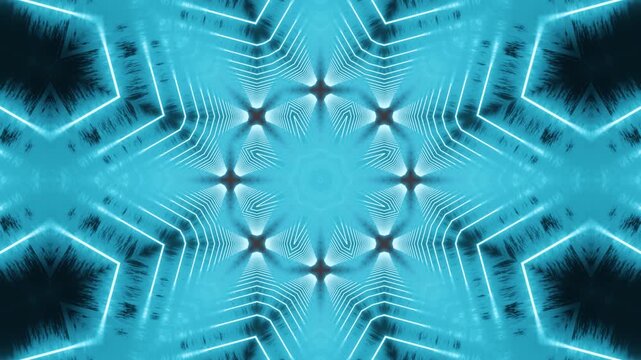 Acid neon mandala kaleidoscope abstract background glowing in octagonal fractal formations, luminous futuristic symmetry evolving into radiant digital visual structures