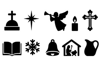 Fototapeta premium Christmas silhouette icon set. festive, holiday symbols in simple silhouette style