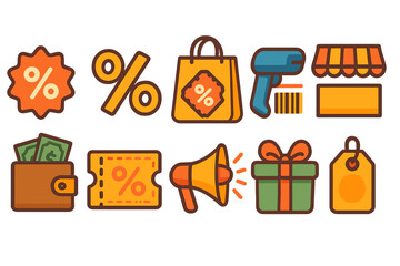 Shopping and finance icon set in flat style. financial, commercial symbols collection