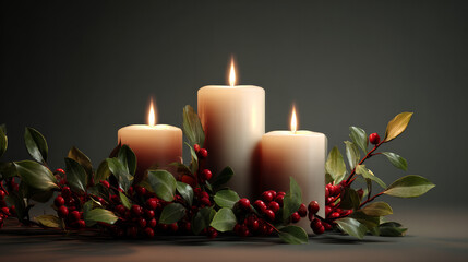 3D rendering of candles burning with mistletoe