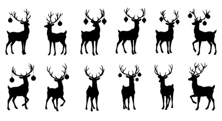 Obraz premium Festive reindeer silhouettes with decorative ornaments perfect for adding a touch of winter wonderland charm to your holiday designs and seasonal projects