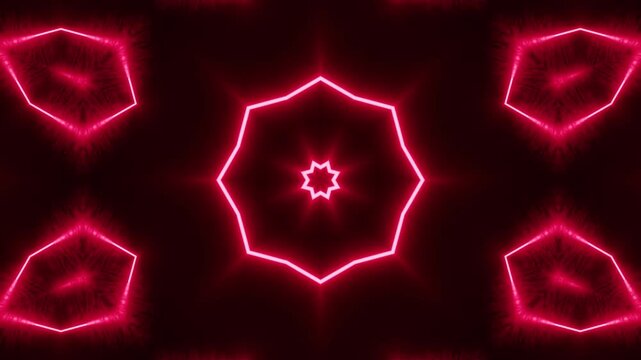 Abstract neon kaleidoscope mandala acid background glowing with octagonal grid symmetry, futuristic fractal geometry forming endless luminous motion patterns
