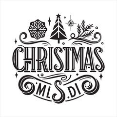 : Vintage Christmas Lettering Happy Christmas Decorative Typography Illustration