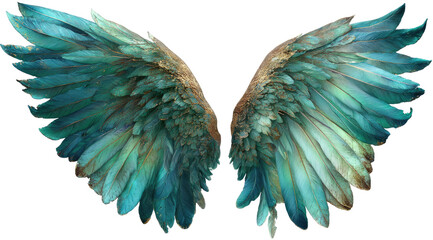 Obraz premium Pair of detailed, teal and brown angel wings