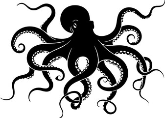 Dynamic black octopus illustration with flowing tentacles captures marine life's mysterious elegance for impactful designs