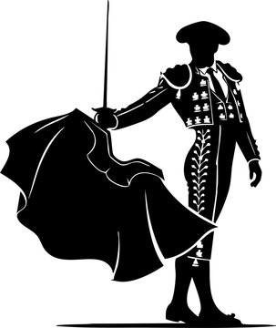 Dynamic matador in traditional costume commands attention with cape and sword, embodying Spanish heritage and bravery in a powerful stance.