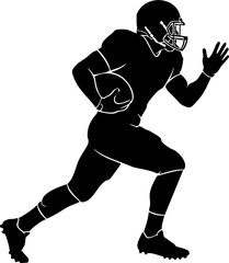 Dynamic American football player in silhouette charging forward with ball, capturing sport's intense energy and athletic prowess for commercial use.
