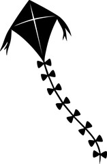 Dynamic black kite soaring with a decorative tail, perfect for conveying freedom, joy, and outdoor fun in design projects.