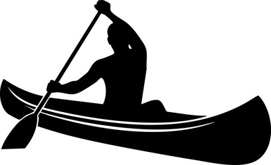 Dynamic silhouette of a lone adventurer paddling a canoe, embodying freedom and outdoor exploration for active lifestyles.
