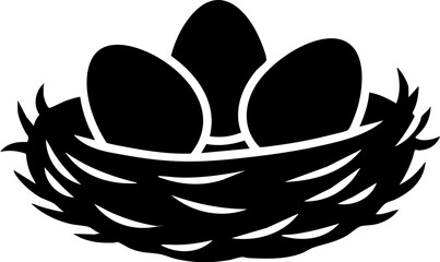 Three perfect eggs nestled securely within a detailed, organic bird's nest, symbolizing new beginnings, potential, and nature's delicate cycle.