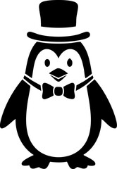 Dapper penguin wearing a top hat and bowtie, exuding charm and sophistication for any celebratory or whimsical design project.