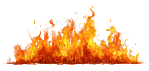 Flames rising against a black background.  Fiery,  orange and yellow flames in various shapes and sizes.  A graphic depiction of fire