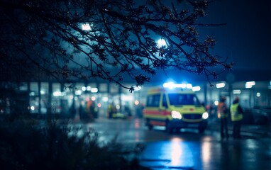 ambulance arrives at hospital at night